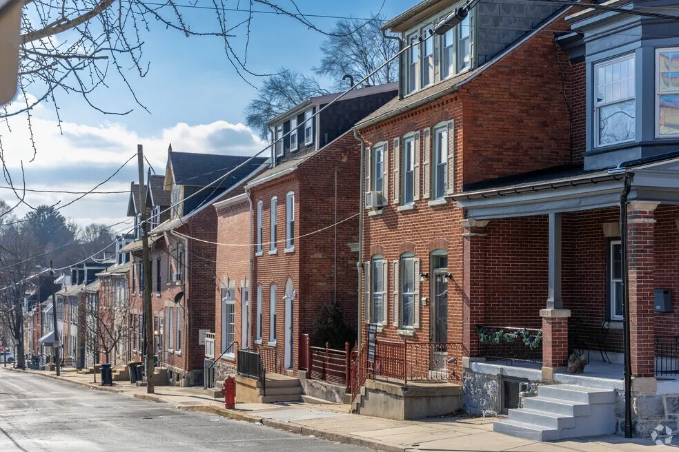 Historic brick rowhomes in Cabbage Hill, southwest Lancaster, PA